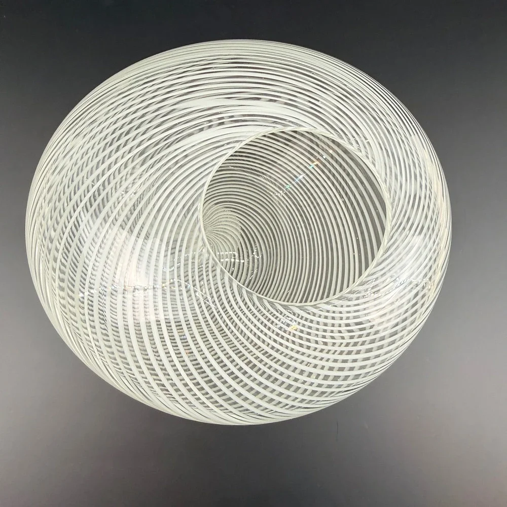 Vintage Murano‎ Venini Mezza Filigrana Glass Vase White Latticino Spiral MCM